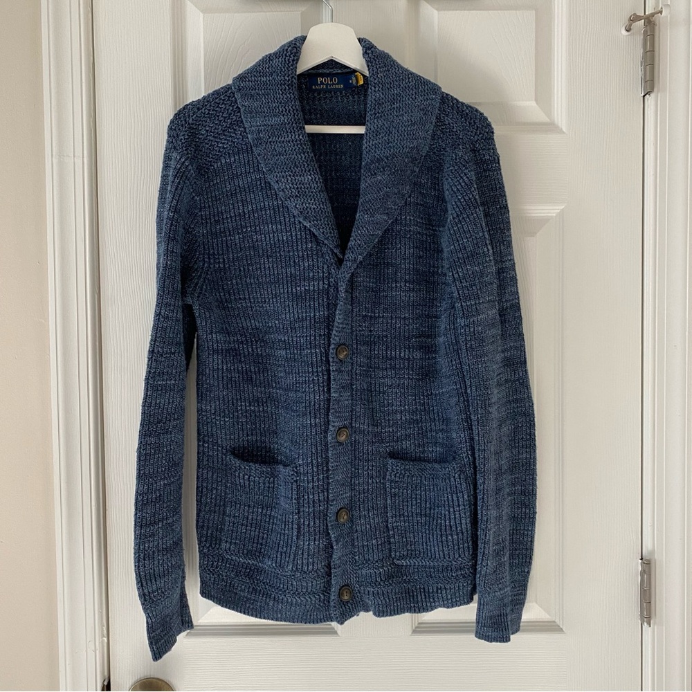 Polo Ralph Lauren marled cotton shawl-collar navy cardigan men's size M